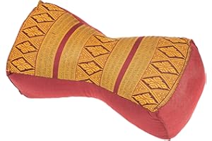 Handelsturm Nackenkissen ca. 30x15x10 cm, festes Kissen als Stützkissen für Entspannung Massage und Meditation mit Füllung aus Kapok, traditionelles Thai Design (orientrot)