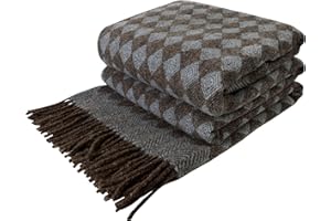 ‎LYHOME LYHome Wolldecke 100% Schurwolle - Warm Winterdecke Couchdecke Sofadecke, Kuscheldecke Tagesdecke Überwurfdecke, Winter Decke Sofa, Warme Decken Couch (140x200 cm, Blau - Braun Skandinavische Rauten)