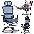DROGO Ergonomic Office Chair for Work from Home, Computer Chair with Breathable Mesh, Adjustable Seat, Footrest, 3D Armrest, 2D Headrest & Lumbar Support | Mesh Chair for Office/Home (Blue)