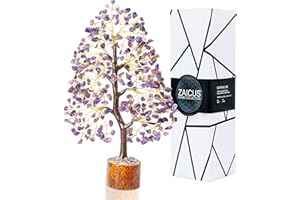 ZAICUS Amethyst Crystal Tree - Gemstone Tree - Tree of Life - Bonsai Tree - Healing Crystal - Chakra Tree - Spiritual Gift - Prosperity Stones - Home Office Decor - Golden Wire 10-12 Inch
