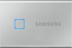 ‎SAMSUNG Samsung Portable SSD T7 Touch, 500 GB, USB 3.2 Gen.2, 1.050 MB/s Lesen, 1.000 MB/s Schreiben, Externe SSD Festplatte mit Fingerabdruckscanner für Mac, PC, Tablet, Konsole, Silber, MU-PC500S/WW