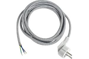 as - Schwabe 87202 Żelazne Połączenie Linii Tekstylnej z Kątową Wtyczką, IP20, Długość Kabla 3 m, Czarny/Biały