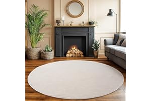 ‎SIMPEX SIMPEX Round Rug 200 cm Cream Plain Bouclé Loop Pile Skandi Style Modern Soft Durable Easy Care Large Round Rug for Living Room Dining Room Bedroom