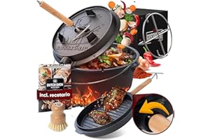 GUSSKÖNIG Olla de Hierro Fundido - Cocotte Dutch Oven 4.5 Litros sin Patas - Cazuela Hierro Fundido 2en1 - Incluye Levantador de Tapa de Madera, Cepillo, Recetario y Salvamanteles [para 1-3 personas]
