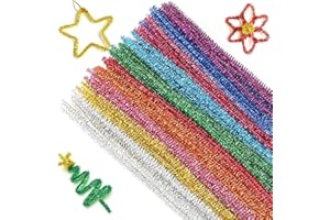 G2PLUS Glitzer Pfeifenreiniger 100 Stück Chenilledraht,6 MM * 30 cm, Ideal für DIY Craft Projekte, Weihnachtszierde Making - Bunt mit 10 Farben
