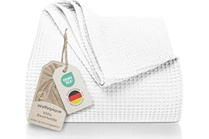 LAYNENBURG Manta para Sofá Verano 180 x 220 - Waffle Pique 100% Algodón - cocha Ligera de Verano - Manta de algodón como Manta de Cama, de sofá - Manta de sofá aireada (Blanco)