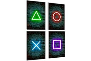 mojoliving Gaming Zimmer Deko Bilder | Poster Wand für Gamer Jugendzimmer | Gaming Deko Bilder Set mit Neon Sign Motive Coole Geschenke für Gamer | Zocker Bilder Wand | Neon Wandbild