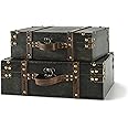 SLPR Worthington Wooden Suitcase with Straps (Set of 2, Dark Brown) | Old-Fashioned Antique Vintage Style Nesting Trunks for Shelf Home Decor Birthday Parties Wedding Decoration Displays Crafts