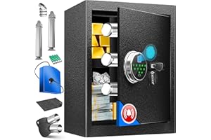 KESSER® Elektr. Tresor mit Fingerabdruck & Schlüssel XL | Inkl. Notfallakku | Elektronischer Safe | 3x Doppelbolzenverriegelung | Boden Wandtresor | Möbeltresor | Panzerschrank Zahlenschloss Schwarz