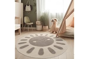 Paco Home Nursery Area Rug Kids Rug For Bedroom Girls Boys Round Soft Sun Design 3D Modern Fluffy