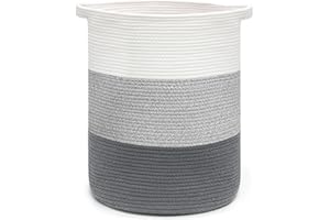 Goodheim Wäschekorb Geflochten Faltbarer Wäschekorb mit Henkel, Aufbewahrungskorb für Wäsche, Spielzeug, Handtücher, Korb aus Baumwolle, Wäschesammler für Wohnzimmer, Kinderzimmer Grauverlau