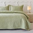 Simple&Opulence Quilted Bedspreads Double Size-3 Pcs Soft Reversible Microfiber Bed Spread Coverlet,Floral Embossed Bed Throw Set with 2 Pillowcases for Bedroom Decor,220x240cm,Sage Green