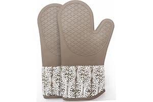 ELCM DETA KITCHEN Heat Resistant Silicone Oven Glove With Quilted Cotton Lining, 1 Pair Non - Slip Extra long Oven Gloves for BBQ, Cooking, Baking, Grilling, Barbecue, Mimicrowave, Machine Washable(brown)