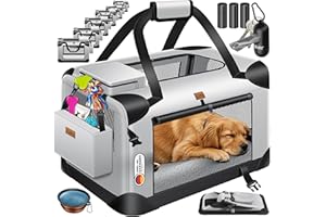 Lovpet® Torba transportowa dla psów i kotów, rozmiar S, 49,5 x 34,5 x 35 cm, torba transportowa dla psów, składana torba transportowa dla zwierząt domowych, w zestawie miska i pasek na ramię, dla