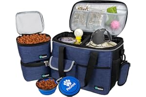 PetAmi Dog Travel Bag, Travel Pet Bag Organizer, Dog Food Travel Bag with Food Container and Bowls, Dog Travel Supplies Gift Accessories for Weekend Camping, Dog Cat Diaper Bag (Navy, Medium)
