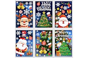Moxled Stickers Noel Fenetre, 162 Autocollant Noel avec Père Noël Elan Flocons de Neige, Réutilisable Statique Adhésif PVC Stickers pour Decoration Noel Fenêtre Porte