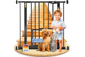 KIDIZ® Cancelletto di Sicurezza per porte, Cancelletto per Bambini, con Porta per Cani e Gatti, senza foratura, espandibile, combinabile con i mandrini a Y, girevole, 74-87 cm - Nero