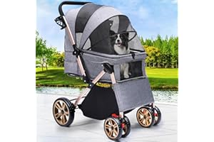 YITAHOME Pet Buggy with Reversible Handle, Foldable Dog Stroller for Small Dogs, Mesh Windows, Cup Holder, 360° Rotating EVA Wheels with Brakes (Grey)