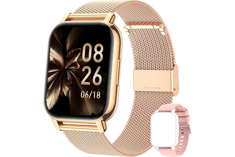 Popglory Smart Watch for Women Men Answer/Make Calls, 1.85" Smartwatch 44mm 2 Straps & Split Screen, 100+ Sports Fitness Watch with Blood Pressure/Oxygen/Heart Rate Monitor for iOS and Android