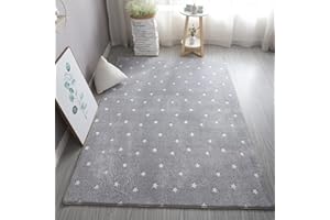 XMwike Luminous Area Rug Glow in The Dark Grey Stars for Kids Anti-Slip Bedroom Living Room Carpets, 120x60cm