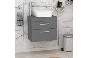 ROYAL BATHROOMS.CO.UK Royal Bathrooms 500mm Grey Gloss 2-Drawer Wall Hung Countertop Vanity Unit & 365mm Soft Square Basin