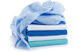 Lot de 5 langes Makian, 70 x 70 cm - Coloris multicolore bleu, double tissage, bord renforcé, certifié Öko-Tex Standard 100, lavables en machine à 60 °C