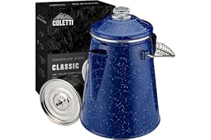 COLETTI Classic Coffee Percolator — Cowboy Coffee Pot, Stovetop Coffee Maker – For Campsite Brewmasters Everywhere [Blue Enamel, 12 Cup]