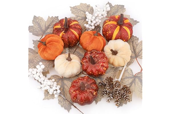 Funzhan 25 stycken konstgjord pumpa dekoration höst bordsdekoration höstdekoration pumpor ekollon blad bärgren inomhus halloween höstblad dekorativa pumpor utomhus tacksägelse