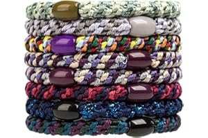AXEN Elasitc Hair Tie for Women Girls, Cotton Bands Soft Woven Ponytail Holders for Thick Hair and Curly Hair, Mixed Colors 2