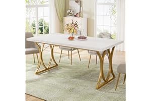Tribesigns Tavolo da Pranzo 159 CM, Tavolo da Pranzo Rettangolare con Gambe Robuste, Tavolo Moderno da Cucina e Sala da Pranzo per Massimo 6 Persone, 159x79x78cm,Oro & Bianco
