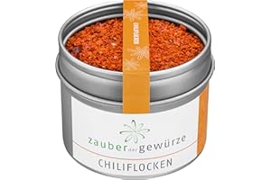 ‎ZAUBER DER GEWÜRZE Zauber der Gewürze Chilli Flakes - Chili Crushed 1a Quality, Hot Chili Flakes without Seeds for Versatile Seasoning and Cooking, Premium Quality in Resealable Aroma Tin, 45 g