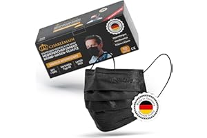 Charlemain 50x OP Masken, Made in Germany, EN 14683 Typ IIR, Medizinischer Mund-Nasen-Schutz, BFE >99,9% 3-lagig, Latexfrei, MNS, Einweg-Gesichtsmasken - Schwarz