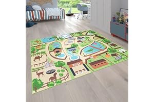 Paco Home children carpet, play carpet for children's rooms, zoo with tiger, bear, lion, colourful, Size:80x150 cm