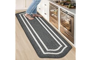 COSY HOMEER 60 x 200 cm Extra Long Nonslip Kitchen Runner Rug, Machine Washable 100% Polypropylene Kitchen Rug Runner for Floor, Soft Carpet Runner for Kitchen Hallway Decor, Grey