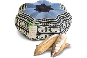 livasia Cuscino da Meditazione a Stella - Ø 30x15cm - Cuscino per Yoga kapok, Pouf, Cuscino per Pavimento Yoga Meditazione Zen, Cuscino zafu Giardino Balcone, Fatto a Mano (Blu/Elefanti)