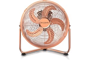Brandson Ventilateur de Sol Design Rétro sur Pied de 30 cm - Métallique 3 Vitesses (Faible, Moyenne, Haute) - Débit d'air Élevé - Inclinable à 120° - Cuivré