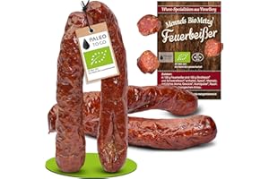 ‎PALEO TO GO Organic Pepper Biter / Fire Bitter - Raw Sausage Made from Beef & Pork, Not Spicy - Snack Sausage, Sugar-Free & Gluten Free - Handmade Organic Farmer's Sausages (1 x 2 Pairs, 140 g)