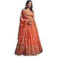 Zeel Clothing Women's Organza Floral White Semi-Stitched Lehenga Choli (7611-Wedding-Floral-Lehenga-Latest, White)