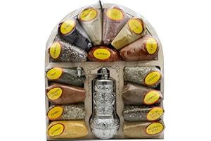 Oriental Spice Mix Gift Set in Wooden Box with Grinder Ottoman Turkish Seasoning Herbs Flavours Arabian Asian Kitchen Starter Kit (Big Spice and Herb with Grinder)
