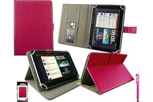 Emartbuy Hot Pink Stylus + Hot Pink PU Leather Multi Angle Executive Folio Wallet Case Cover With Card Slots Compatible With Tesco Hudl 2 8.3" Inch Wi-Fi Tablet and Selected 8-9 Inch Tablets