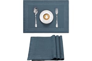 JEMIDI Set di 4 Tovagliette Americane Lavabili Cotone - Tovaglietta Americana Stoffa - per Colazione Pranzo Merenda - Certificazione Oeko-Tex - Doppio Orlo - Effetto Lino - Blu