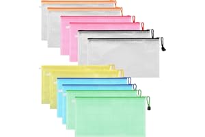 SANROLAX Dokumententasche A3,12 Stück Beutel mit Reißverschluss 6 Farben Dokumententaschen A3 Datei Zipper Taschen Mesh Bag Dokumententasche Reißverschluss für Bürobedarf, Datei,Kosmetik