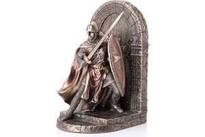Veronese Design Estatua del Cruzado maltés con Armadura Que Protege la Puerta con Escudo y sujetalibros de Espada