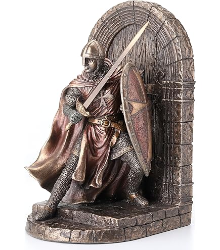 Crusader Knight Statue - Cold Cast Resin With Silver Finish - 7 Inches Tall - Medieval Collectible