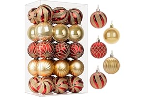 SHareconn Lot de 30 Boules de Noël colorées en Plastique incassable pour Sapin de Noël, décoration de fête, Mariage (60 mm, Rouge et doré)