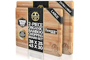Deer & Oak Wooden Chopping Board Set - 1x Large 38 x 25 x 2cm & 1x XL 43 x 30 x 2cm, Pre Oiled Bamboo Cutting Board Set for Carving Meat, Fish, Vegetables, Chopping Boards for Kitchens