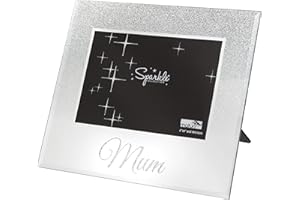 Maturi Silver Glitter Photo Frame, Mirrored 6 x 4 Inch, Mum Gift