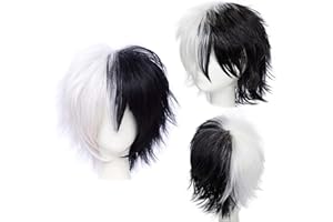 ‎GAIRYAN Gairyan Perücke Schwarz Weiß Perücke Damen Unisex Anime Cosplay Wig Kurze Synthetische Perücke Frauen Herren Gerade Perücken Halloween Perücke Karneval Kostüm Themen Party Kostüm