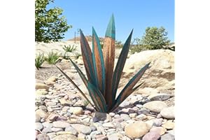 YIWOYI Escultura antigua de tequila, 9 piezas de metal de agave planta de jardín, patio, decoración de jardín, estatua de decoración de jardín, figuras de metal de agave (azul, 65 cm)