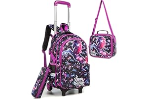 HTgroce Cartable a roulettes garçon, Requin Sac Roulette Enfant étui à Crayons boîte à Lunch Cartable Roulette Cartables Scolaires pour Enfants.